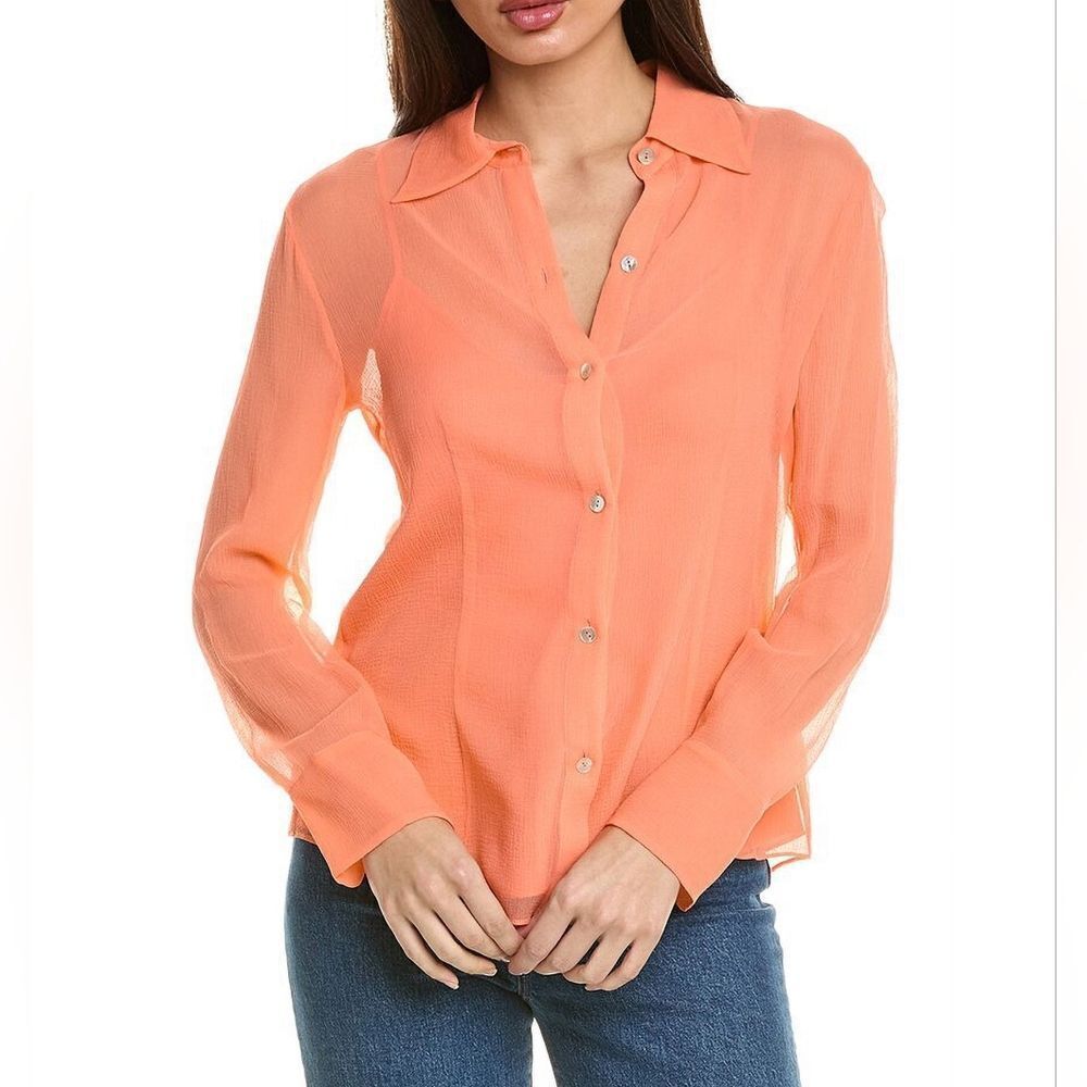Vince Sheer Crinkle Silk Button-Up Shirt NWOT Missing the slip